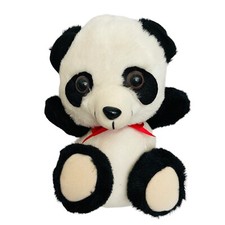 Vintage Fairview Panda Bear Plush Stuffed Animal Black White Red Bow 10  