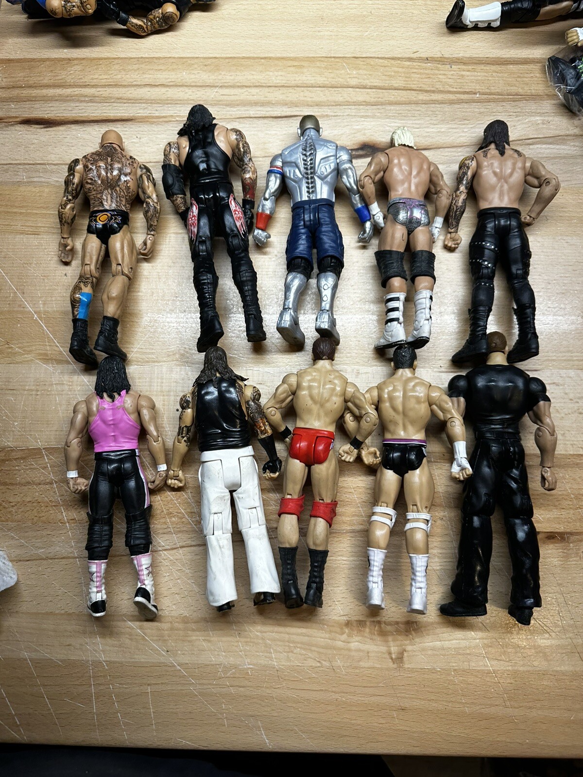 WWE Mattel Basics Action Figures Lot Of 10 Figure Lot PLAYED WITH Wrestlers