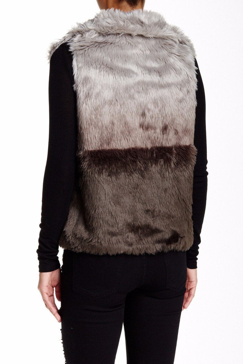 NORDSTROM Smudge Ombre FEVER FAUX FUR VEST VEGAN $98 Chinchilla/Gray/Brown MED View 2