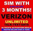 Verizon 3 Months Sim Card And Service! ✅ $180 Value! ✅Trusted Sellers 25 Years !
