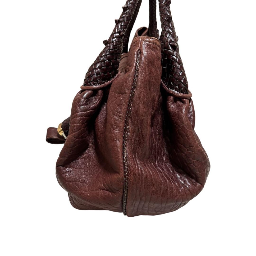FENDI Spy Bag Nappa Leather Woven Handle Medium Shoulder Bag Brown