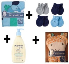 Gerber,Onesies,Aveno Baby Towels,Washcloths, Mitten, Lotion, Gift, Shower Set