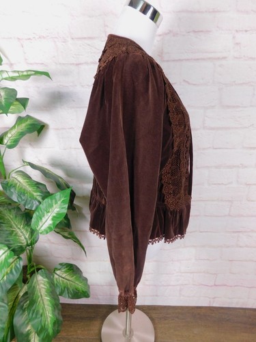 Vintage Japan Velvet Lace Victorian Prairie Blouse Boho Cottagecore L - Picture 8 of 12