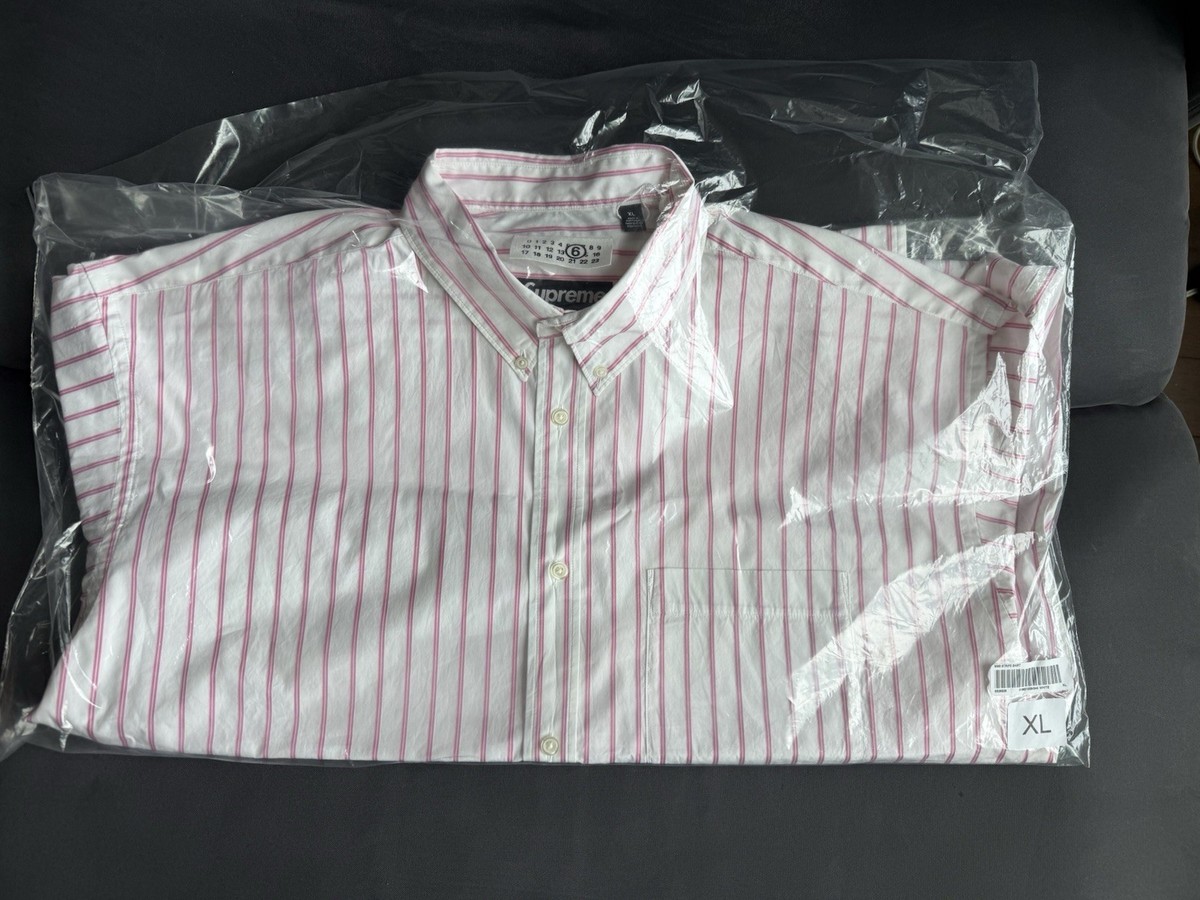 Supreme MM6 Maison Margiela Stripe Shirt White/ Pink New XL IN