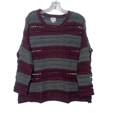 John & Jenn Angora Blend Sweater Womens Small Burgundy Gray Chunky Knit