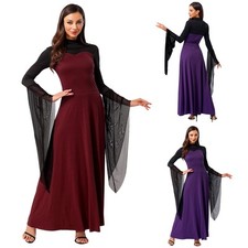 Womens Gothic Vampire Flared Mesh Vampire Gown Dress Halloween Cosplay Costume