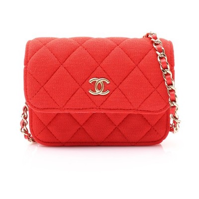 CHANEL Matelasse Coco Mark Chain Shoulder Bag Fabric Red (Vip Gift) WS8735