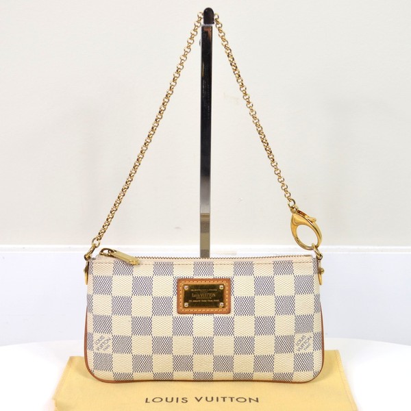 Louis Vuitton Milla MM Damier Azur Leather Pochette Shoulder Bag Handbag Purse