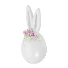 Bunny Decor: Porcelain Easter Bunny Statue with Flower - Ceramic Animal