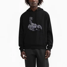 Konus Men's Pullover Hoodie w/ Scorpion Line Art Print in Black