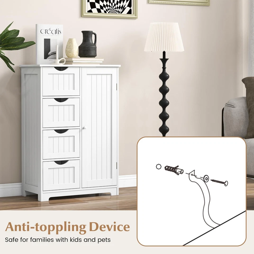 Mueble de piso de baño Giantex de madera con 1 puerta y 4 cajones, independiente Foto 3 de 4