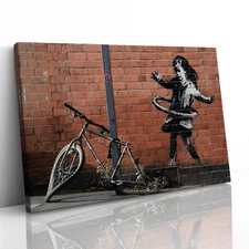 Banksy Hula Bicycle Girl Canvas Framed Print Picture Wall Art
