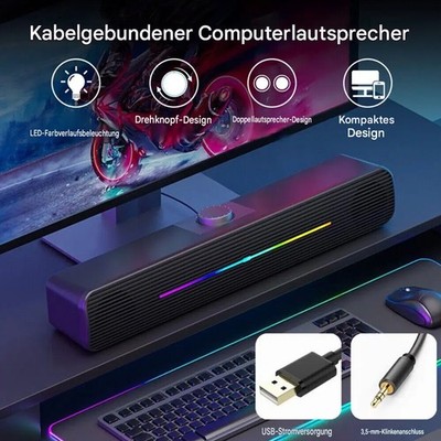 USB Lautsprecher Stereo Soundbar Subwoofer Musikbox für TV PC Handy Computer Pad