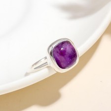 925 Sterling Silver Cushion Amethyst Gemstone Solitaire Ring for Women