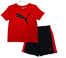 Puma Baby Boys T Shirt  Shorts Outfit Set Size 12M Black Red Summer Active