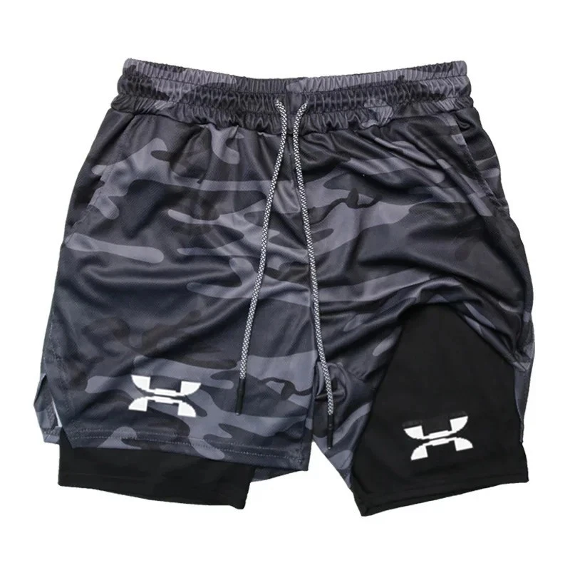 Men 2 in 1 Running Shorts Gym Training Fitness Jogging Quick Dry Sports Pants