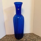 Vintage Blenko Glass 9226 Cobalt Blue Architectural Ribbed Fluted Floor Vase 21”