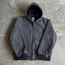 Carhartt J130 BLK faded black hooded work wear jacket Medium