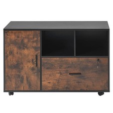Mobile Wood File Cabinet with Wheels, Lockable Drawer, Printer Stand
