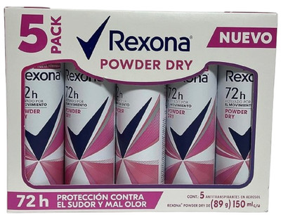 Rexona: 5 Pack, Powder Dry Antiperspirant Deodorant, 72h Sweat & Odor Protection