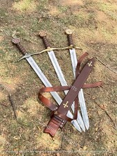 Juego de 3 Espadas de Aclade Hechas a Mano | Colección Réplica Medieval Caballeros Templarios.