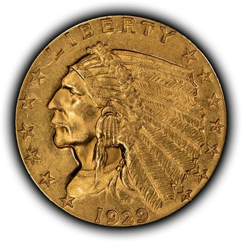 1929 G$2.50 Indian Head Gold Quarter Eagle - Luster - Authentic - AU/UNC - G6036