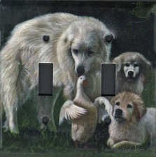 Great Pyrenees art on a double toggle metal light switch plate, made in USA