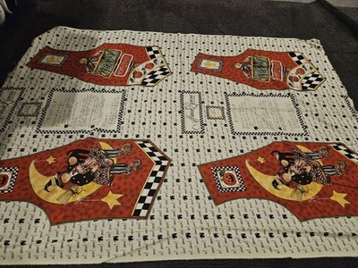Vintage Alma Lynne Halloween Cut Sew Vest Panels Witch Cat Moon 44 X 60