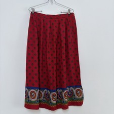 Vintage Full Midi Folk Paisley Print Skirt Red Fits like Medium