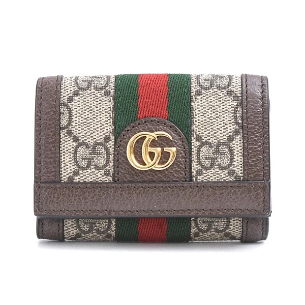Gucci Portefeuille GG Supreme Ophidia Mini Double G PVC x Cuir Ébène 735099 607573