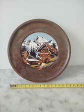 Assiette Bois Peinte Montagne Châlet 1950
