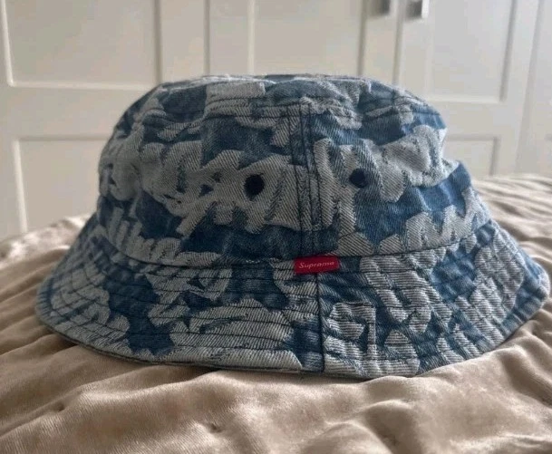 SS22 Supreme Fat Tip Jacquard Denim Crusher S/M bleu chapeau seau petit/moyen