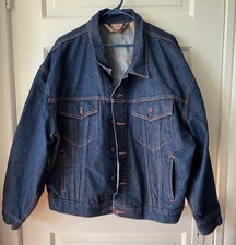 Vtg Big Mac Denim Trucker Jean Jacket Button Up Dark Wash Blue Mens XL