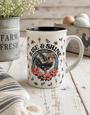 Rise & Shine Rooster Coffee Mug Farmhouse Cou...