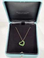 Tiffany and Co x Elsa Peretti 18k gold jade open heart necklace