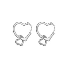 Cute Heart in Heart Love 925 Sterling Silver Cartilage Small Hoop Earrings for W