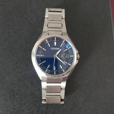 Citizen ATESSA H100-R007556 Radio Solar Titanium Watch Navy Dial wrist Used