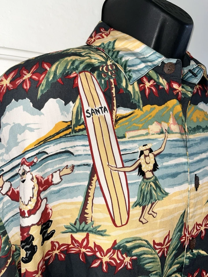 Винтажная вискозная рубашка KAHALA Ron Anderson Collection для серфинга Santa Mele Kalikimaka L - Изображение 2 из 4
