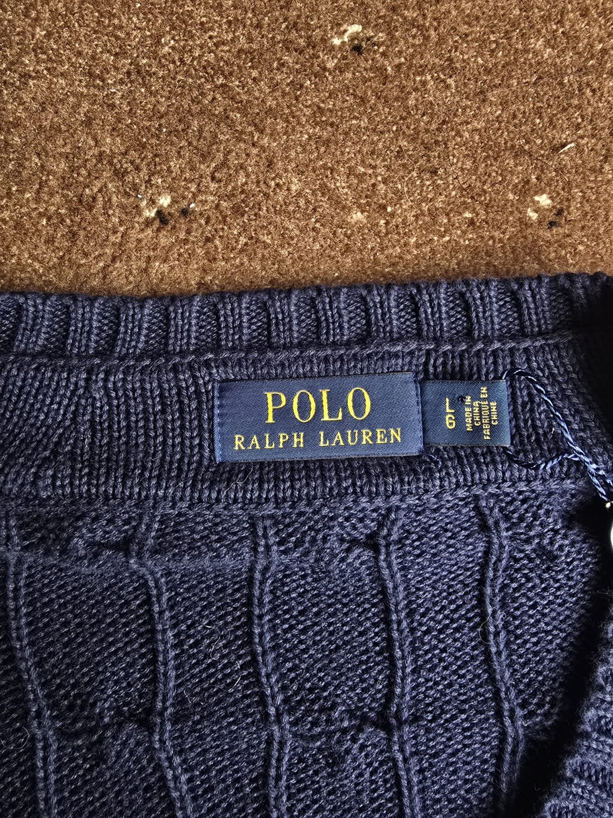 RARE Navy Blue Ralph Lauren V-neck Cable Knit Jumper Large image 4