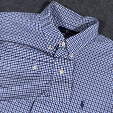 Ralph Lauren Men  s Long Sleeve Blue White Check Button Down Dress Shirt XL Pony