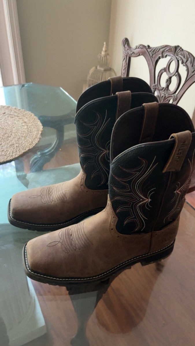 Justin Boots Brown Leather Steel-Toe Work Boots worn twice Justin Mens Steel Toe Western Work Boots Style WK2104 main image 4