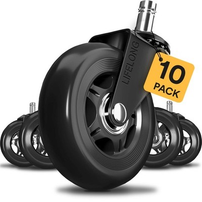 Lifelong Office Chair Wheels Replacement Rubber Chair Casters Fits 98% (10 Pack)