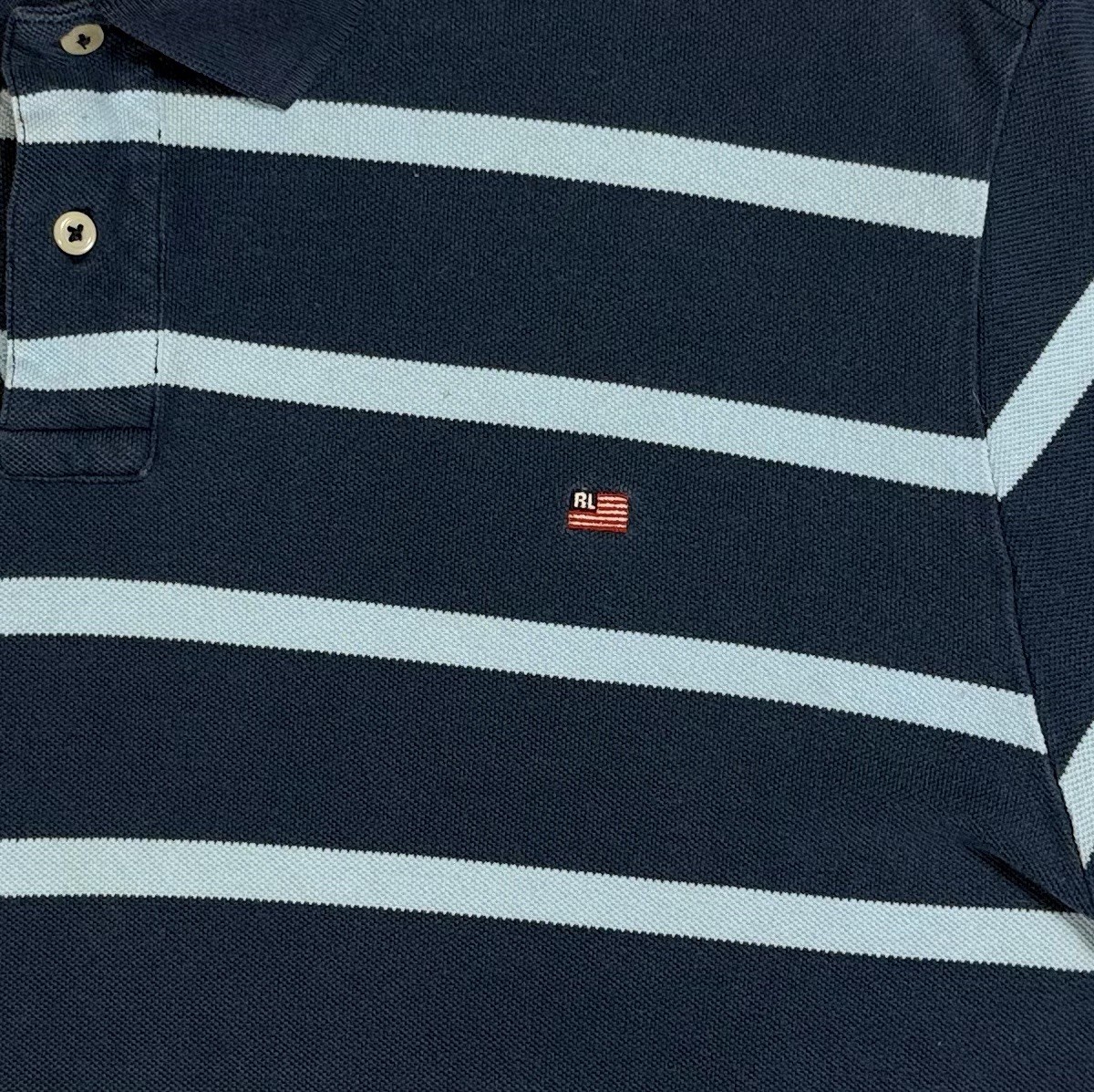 Polo Jeans Ralph Lauren 100% cotton blue striped US flag polo shirt mens XL thumbnail 3