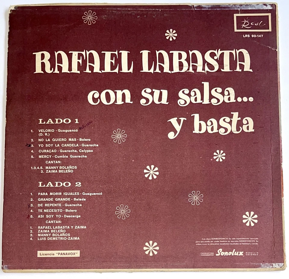 Rafael Labasta ‎– Rafael Labasta Con Su Salsa... Y Basta - Salsa Guaguanco 1974 - Image 2 of 4