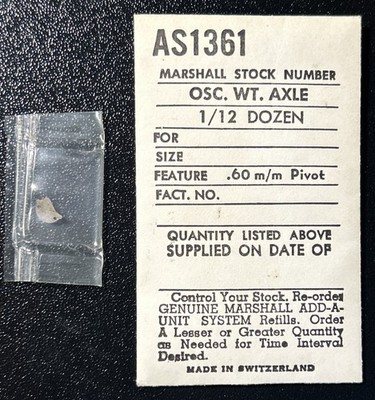 Vintage AS 1361 OSCILLATING WEIGHT AXLE Sealed Watch Part NOS
