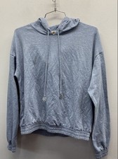 Michael Kors Women's Light Blue Heathered Smocked Hem Pullover Hoodie Sz M