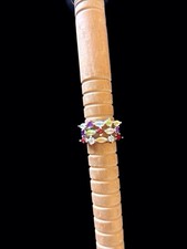 15 Stone Silver Band Ring With 3 Rows Of 5 Gemstones 3 Band To Solid Shank Sz 5