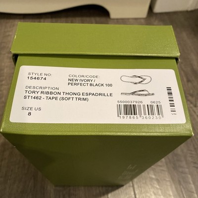 Tory Burch Ribbon Thong Espadrille 8 Ivory/Black