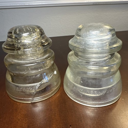 Pair of HEMINGRAY 45 Clear Glass Insulators Made in USA 44-40 & 73-41 ...