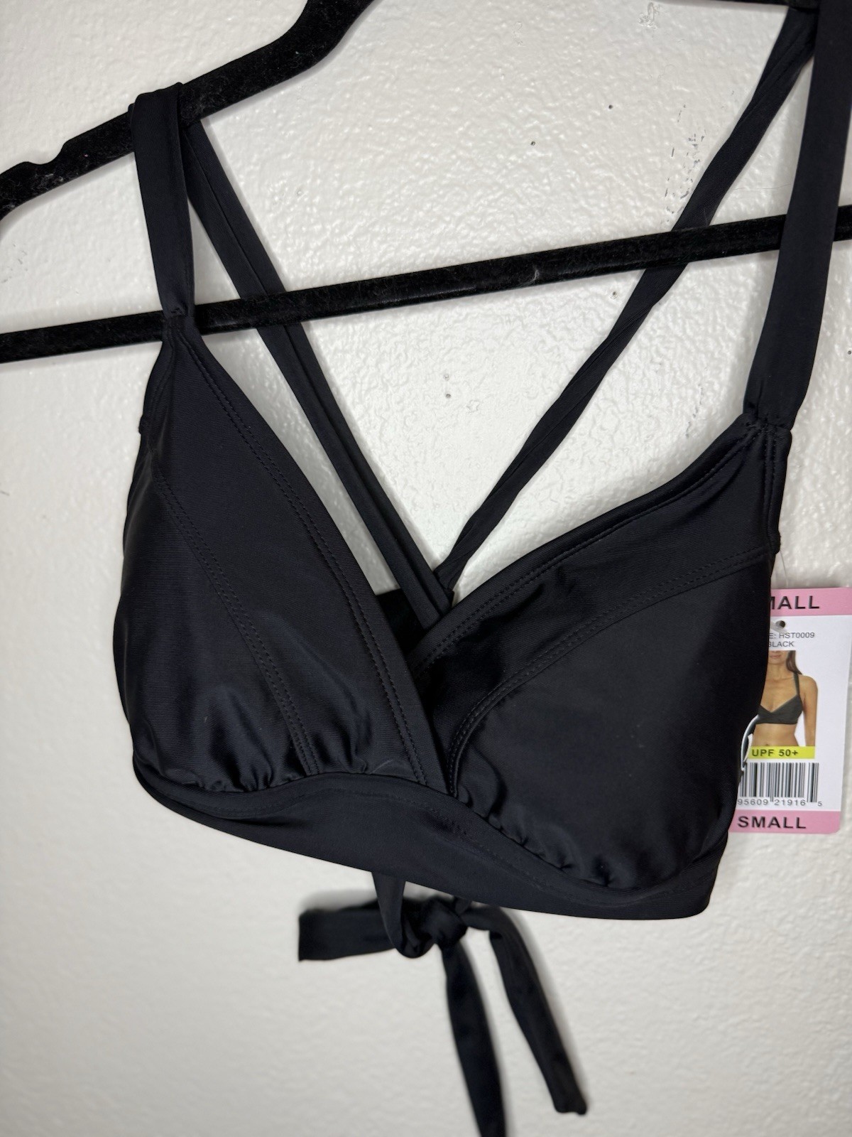 Hurley Women’s UPF 50+ Crossback Bikini Top Black Small Strappy Swim Top NWT
